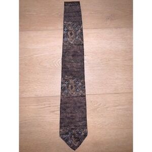 Bugatti Mens Silk Tie Brown Blue Abstract Geometric Medallion Italian Silk 52x4